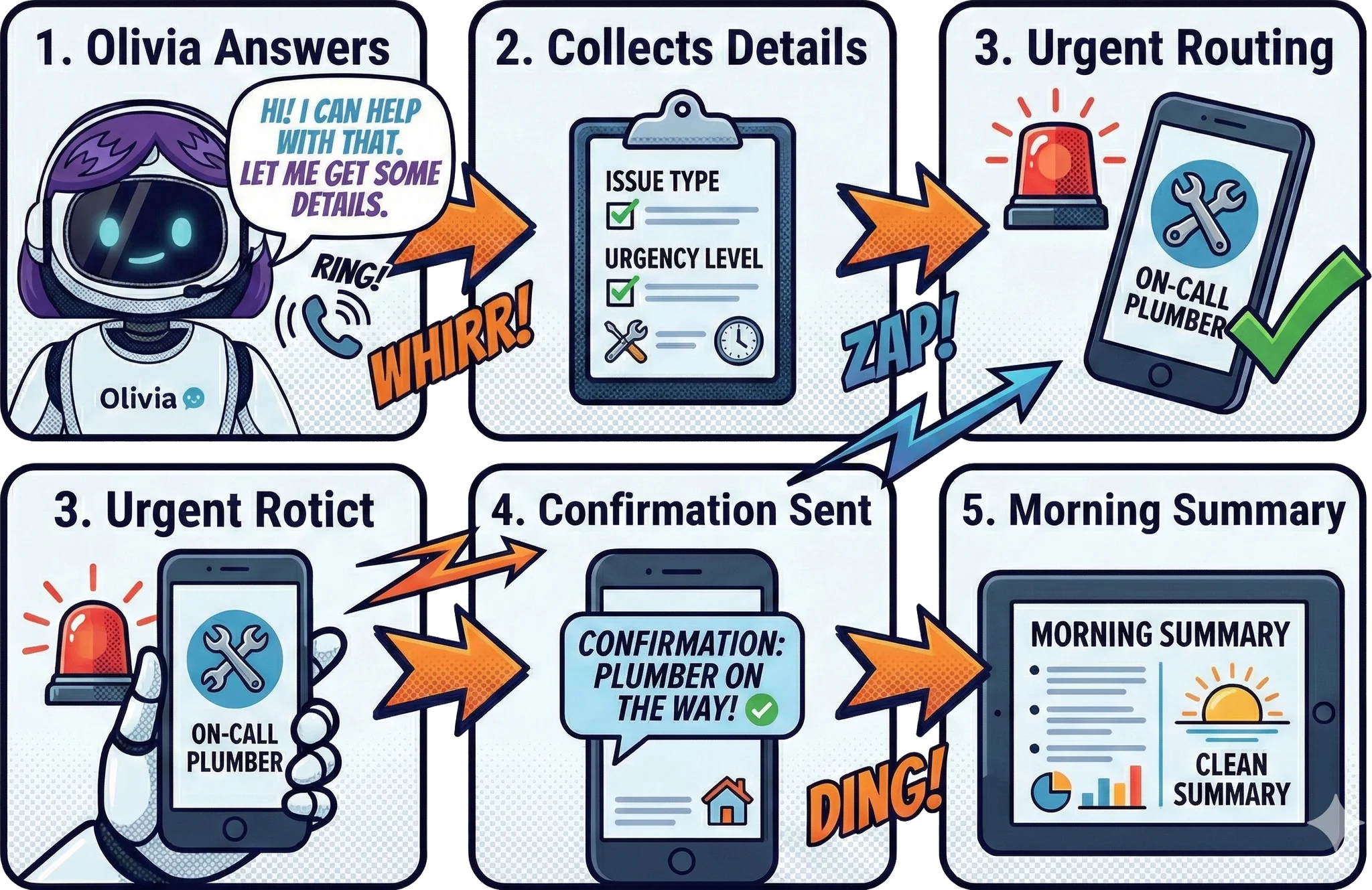 A homeowner calls at 8:37pm — Olivia handles the emergency